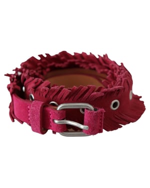 Ermanno Scervino Maroon Leather Fringes Silver Buckle Waist Belt