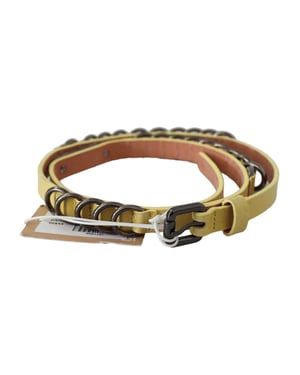 John Galliano Yellow Leather Luxury Slim Buckle Fancy Belt