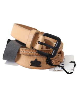 Scervino Street Light Brown Slim Leather Black Logo Buckle Belt Belt
