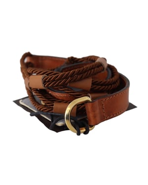 Scervino Street Brown Leather Braided Rope Gold Buckle Belt