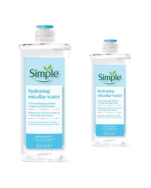 Simple 2x 400ml Water Boost Micellar Cleansing Water For Dehydrated Dry Skin