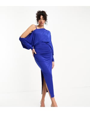 ASOS DESIGN Tall – Koboltblå midiklänning med bar axel och grekisk drapering