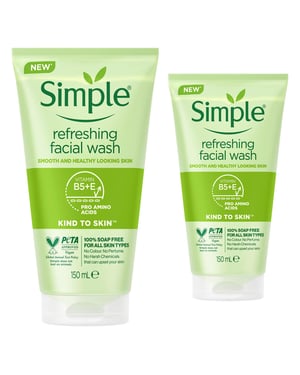 Simple 2x of 150ml Kind to Skin Refreshing Facial Wash for Sensitive Skin