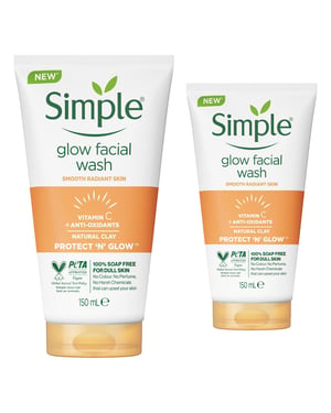 Simple 2 Pack of 150ml, Protect & Glow Express Glow Clay Polish Face Wash