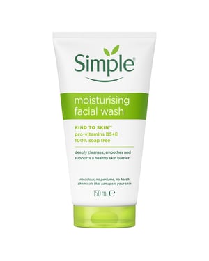 Simple Kind to Skin Moisturising Facial Wash for Sensitive Skin 150ml, 2 Pack