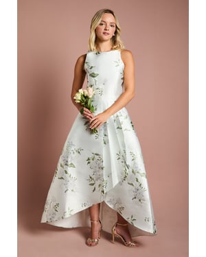 Teen Coast Printed Twill Waterfall Bridesmaid Dress