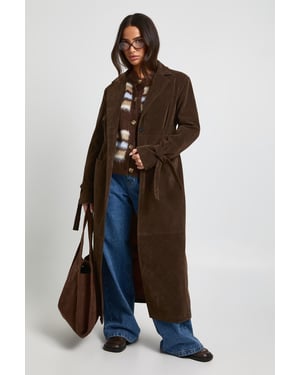 Petite Faux Suede Cinched Longline Coat