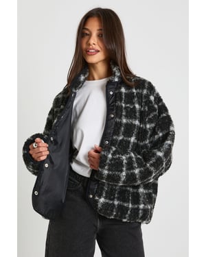 Square Printed Teddy Button Up Jacket