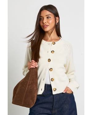 Crew Neck Knitted Chunky Cardigan