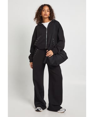 Stitch Detail Zip Through Hoodie And Wide Leg Jogger Tracksuit