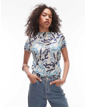 Topshop – Blå t-shirt med krinklad rosett