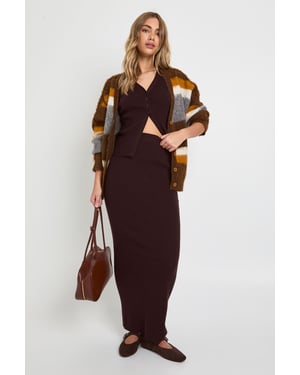 Chunky Rib V Neck Knitted Waistcoat and Maxi Skirt Co-Ord