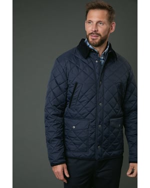 Navy Cord Collar Diamond Quilted Jacket