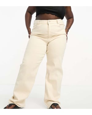 Dr Denim Plus – Moxy – Beige raka, skyhöga jeans