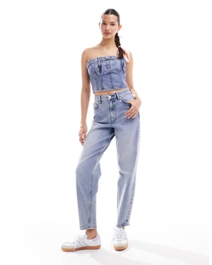 Miss Selfridge – Blå mom jeans med syratvätt