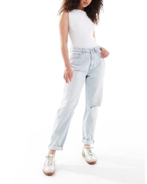 ASOS DESIGN – Hourglass – Ljusblå, avslappnade momjeans med hög midja och revor