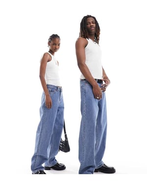 Weekday Unisex Galaxy – Blåa, löst sittande jeans med raka ben i 90-talsmodell