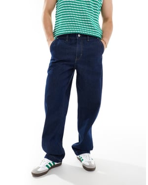 Baggy jeans i snickarblå denim med bomullsmönster