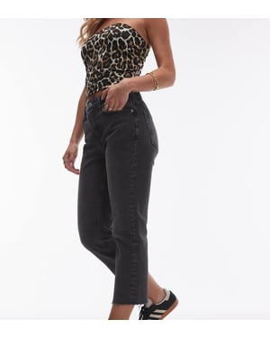 Topshop Petite – Svarta, raka, beskurna jeans med medelhög midja och råa fållar