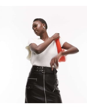 Topshop Tall – Svart minikjol i läderimitation med bikermotiv