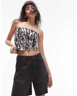Topshop – Marinblå bandeau-klänning med blandat djurmönster