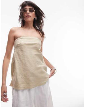 Topshop – Sandfärgad bandeau-klänning i linne med lång ärm