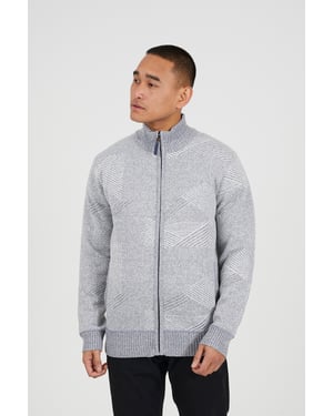 Grey Funnel Neck Zip Through Knitted Jumper