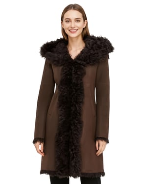 Dames bruine Toscaanse trenchcoat met capuchon van echt schapenleer - Verona