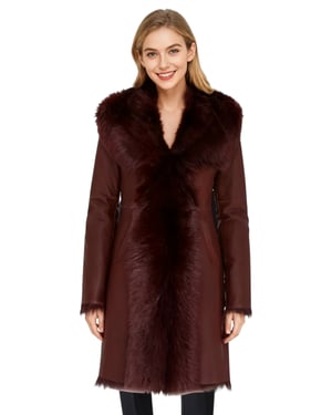 Dames Bordeauxrode Toscaanse trenchcoat met capuchon van echt schapenleer - Verona