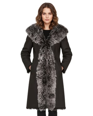 Zwarte Toscaanse trenchcoat met capuchon van echt schapenleer voor dames - Verona