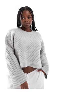ASOS DESIGN Curve crew neck cable jumper with wide cuff in grey