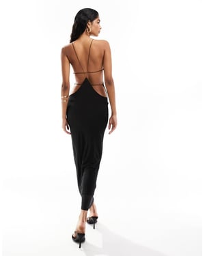 ASOS DESIGN – Svart maxiklänning i mesh med halterneck och extremt utskuren rygg