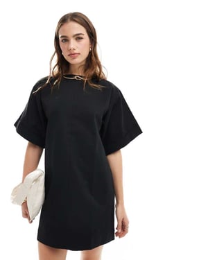 ASOS DESIGN – Svart, boxig, oversized t-shirt i bomullstwill