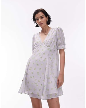 Topshop – Blommig miniklänning i vintagestil med rund halsringning, tvättad blå och blommig