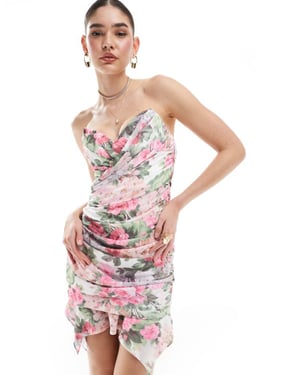 ASOS DESIGN – Blommig draperad miniklänning med struktur och bandeaumönster