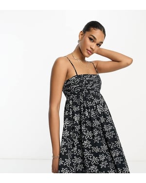 ASOS DESIGN Tall – Miniklänning i bomull med plisserad byst och enfärgat blommönster