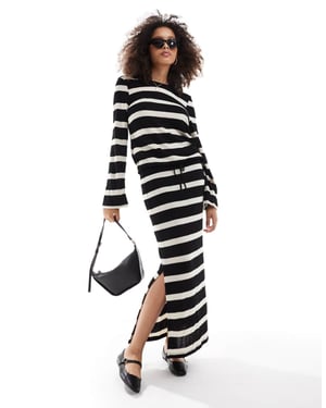 Object sheer knitted maxi skirt co-ord in mono stripe