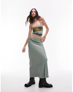 Topshop – Havsgrön maxikjol i satin med bias och resår i midjan