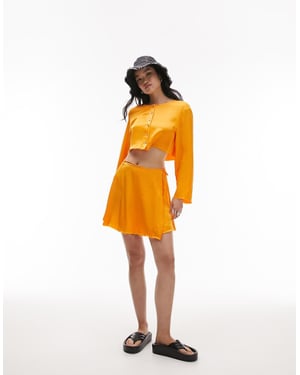 Topshop – Orange minikjol i satin med råa kanter, del av set
