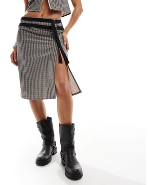COLLUSION wrap midi skirt co ord in check
