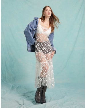 Miss Selfridge 3d floral dress in ivory