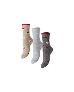 Pieces Dames kerst sokken pcjingle glitter 3-pack grijs