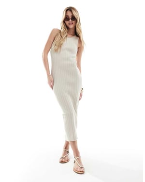 ASOS DESIGN – Stickad linneklänning i midaxi-modell med stenfärgad färg