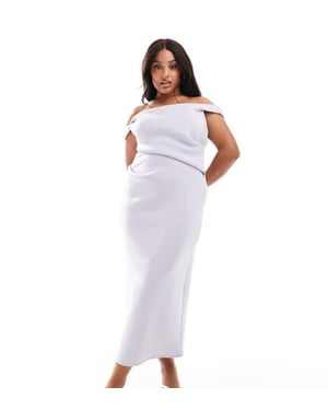 ASOS DESIGN Curve – Lila midiklänning med bardotmönster och pennficka