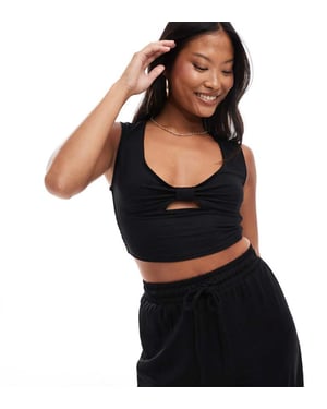 ONLY Petite shirred cropped top co-ord in black