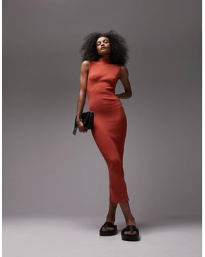 Topshop – Orange stickad klänning med vida axlar