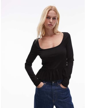 Topshop long sleeve peplum top in black