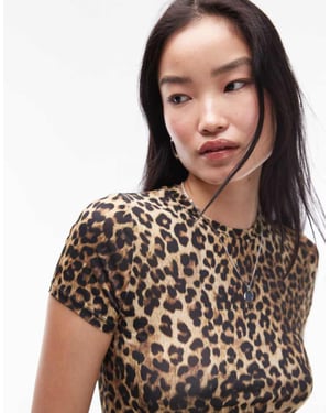 Topshop leopard print microfibre t-shirt in brown