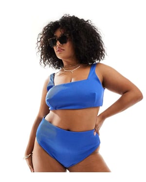 ASOS DESIGN Curve Emily rib crop bikini top in cobalt