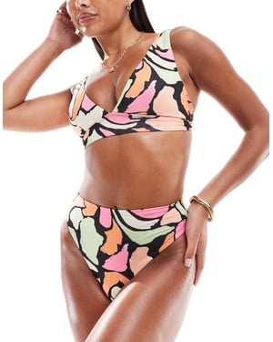ASOS DESIGN Maya plunge triangle bikini top with ruche detail in abstract pastel